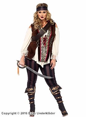 Piratkaptein Blackheart (kvinne), kostyme-topp og -leggings, snøring, off-shoulder, XL til 4XL